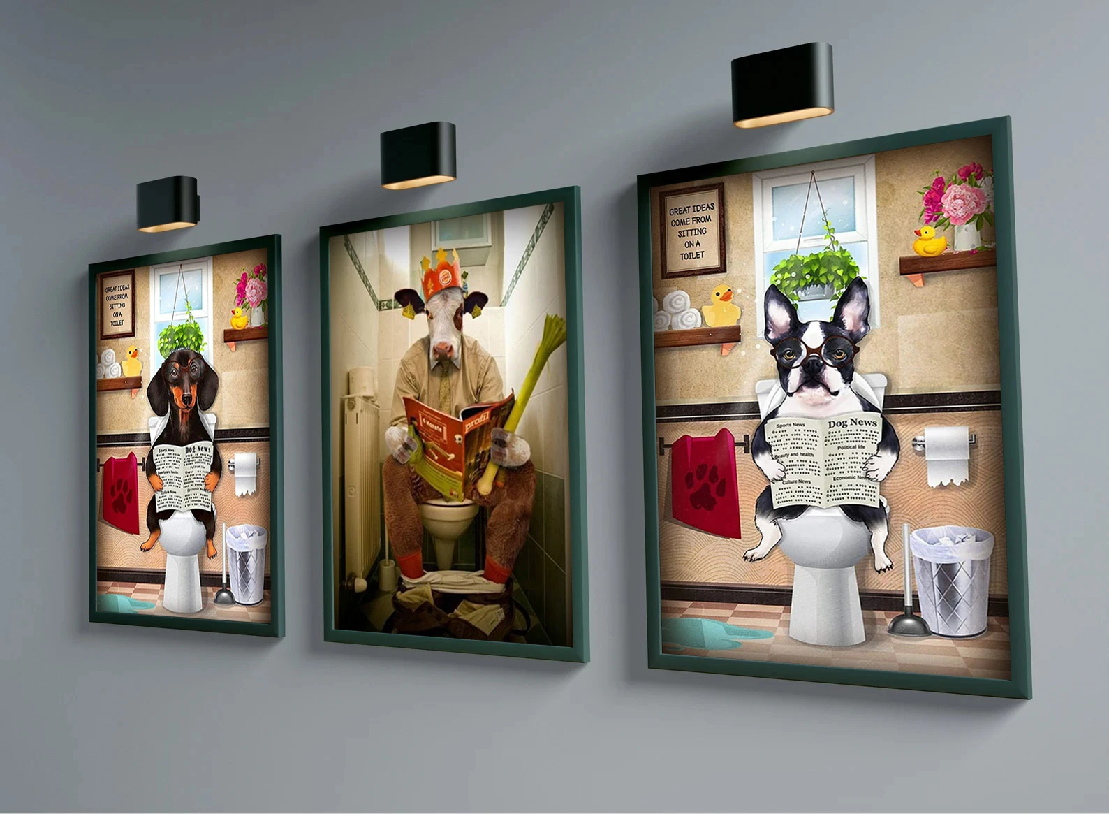 Настенная картина в виде черной собаки коровы животного туалета Художественная