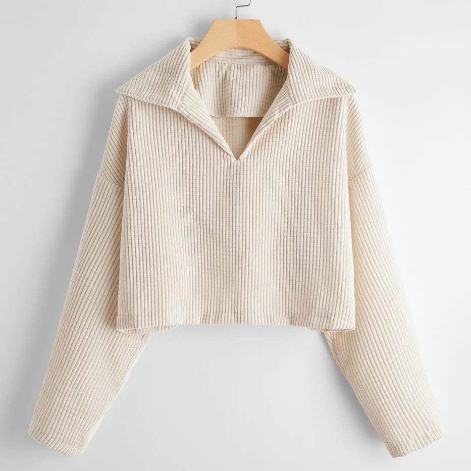 Осенне-весенние пуловеры цвета хаки с длинным рукавом и отложным воротником, Повседневные вязаные поло, короткие футболки, Блузы для женщин, 2022 Осенне-весенние пуловеры цвета хаки с длинным рукавом и отложным воротником, Повседневные вязаные поло, короткие футболки, Блузы для женщин, 2022