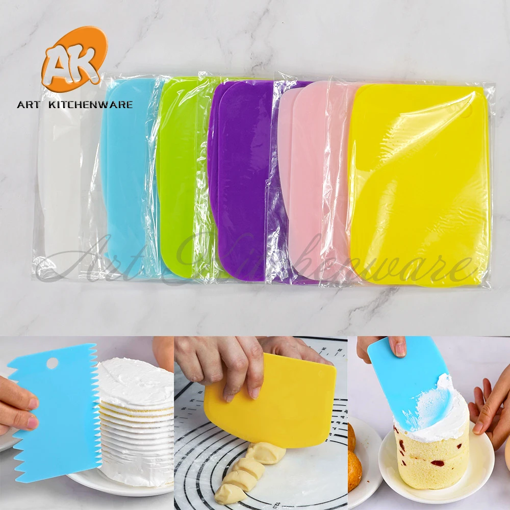

3Pcs/Set Plastic Cake Scraper French Dessert Smooth Supplies DIY Cake Mold Cake Decorating Tool Baking Accessories