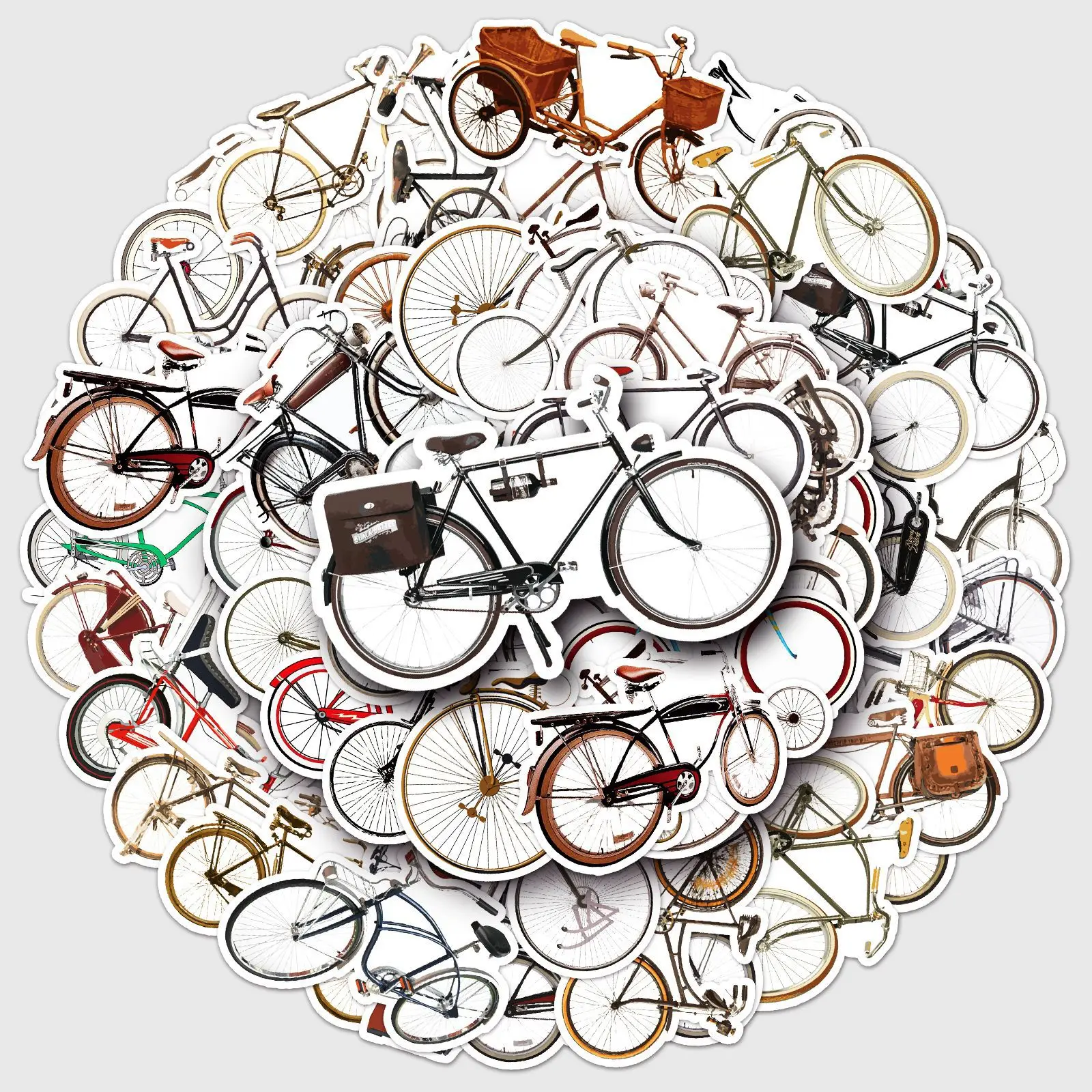 

50Pcs Vintage Bicycle Stickers Cartoon Retro Decorative Decal DIY Phone Laptop Luggage Diary Scrapbooking Wall Decor Kids Toy B2