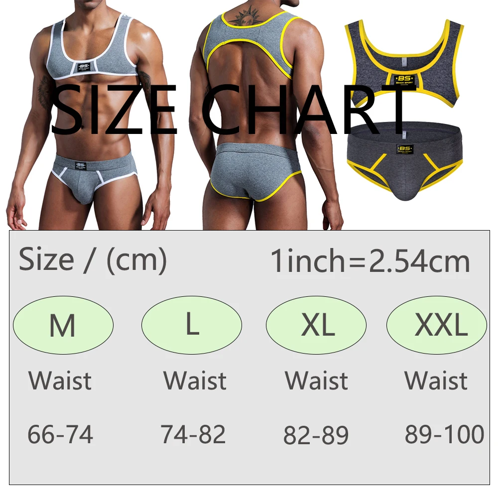 FYXLJJ Sexy Men Muscle Harness Top Briefs Sets Gay Underwear Erotic Tank Tops Briefs Sportwear Suits Male Gym Fitness Undershirt