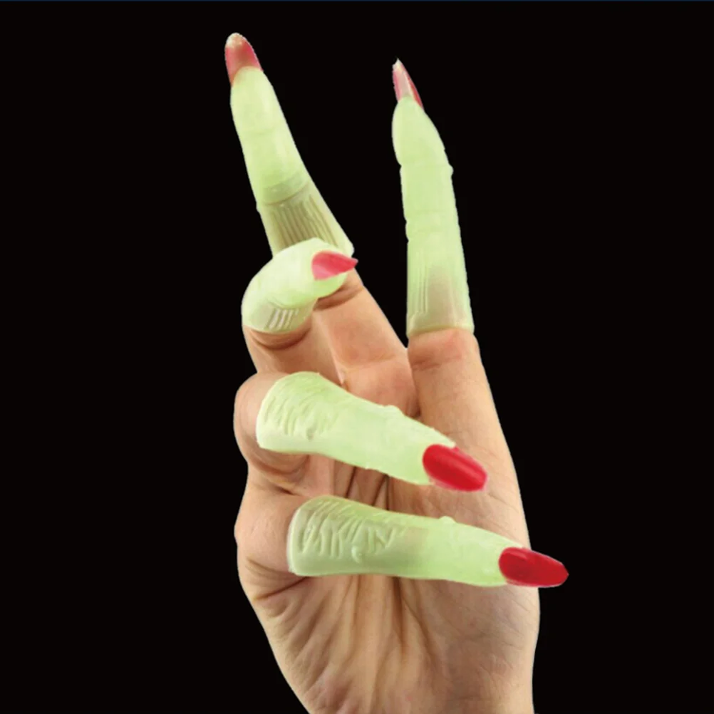 

20 Pcs Halloween Witch Fingers Fake Nails Luminous Noctilucent Spooky Scary Witches Fingers Party Props Costume