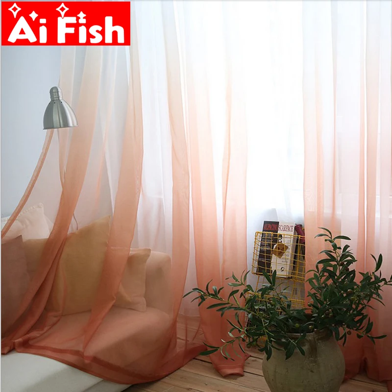 

Gradient with two color Voile Window Treatment kitchen Yellow Tulle Drape Window Curtain for Living Room Sheer Fabric WP185#30