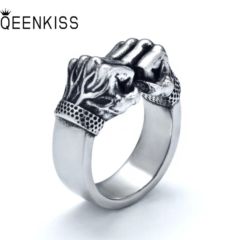 

QEENKISS RG8181 Fine Jewelry Wholesale Fashion ManFather Party Birthday Wedding Gift Boxing Hiphop Titanium Stainless Steel Ring
