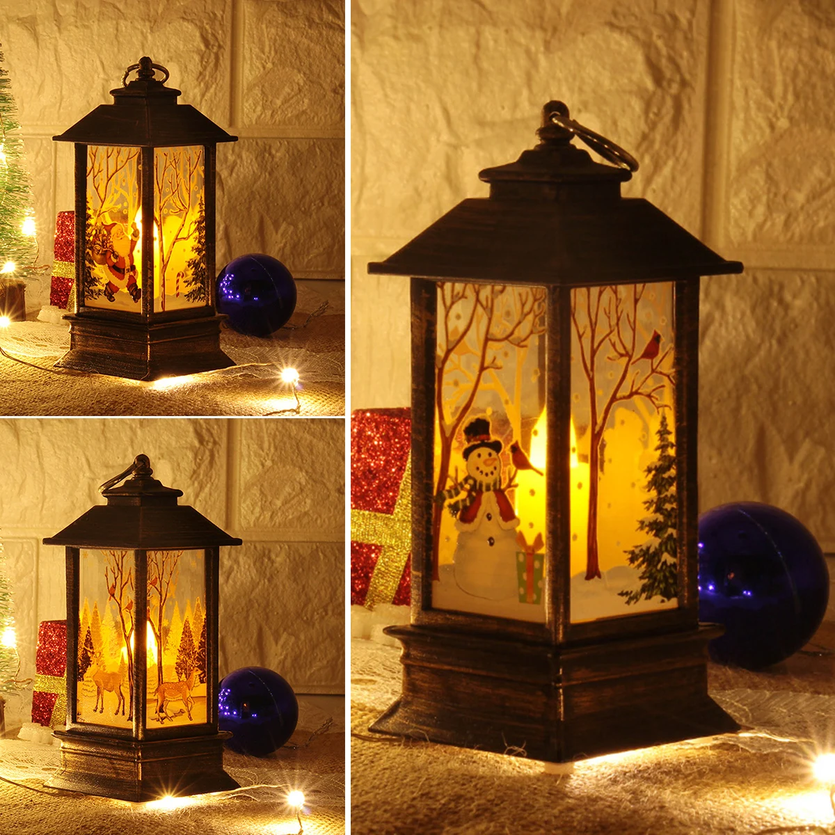 

Рождественский фонарь, украшение в виде Санта-Клауса, снеговика, лося, подсвечник, рождественские украшения, новогодний подарок, фотография, свеча