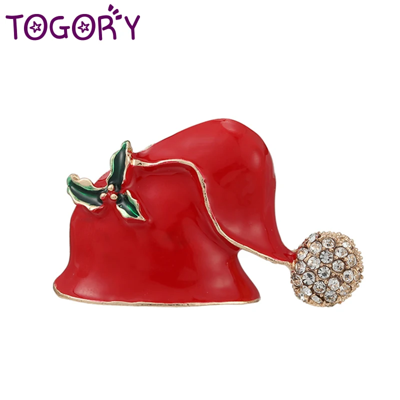 

TOGORY Enamel Christmas Hat Brooch Vintage Cute Christmas Present Pin Brooches For Women Men Available High Quality Good Jewelry