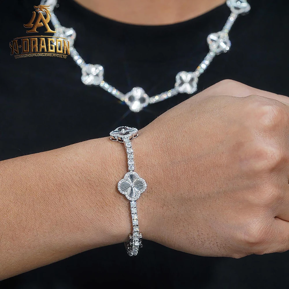 Дизайнерский кубинский браслет с муассанитом тестер бриллиантами круглая