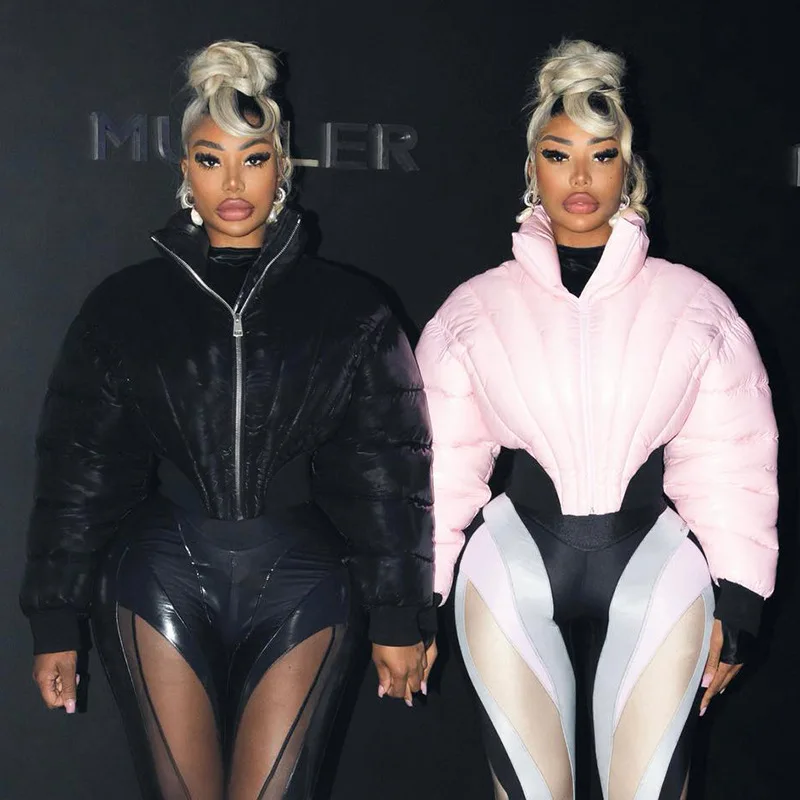 

Уличная Женская куртка-пуховик с широкими плечами, теплые пуховики с высокой талией, облегающая куртка-пуховик, парки, укороченные парки на молнии, Новинка