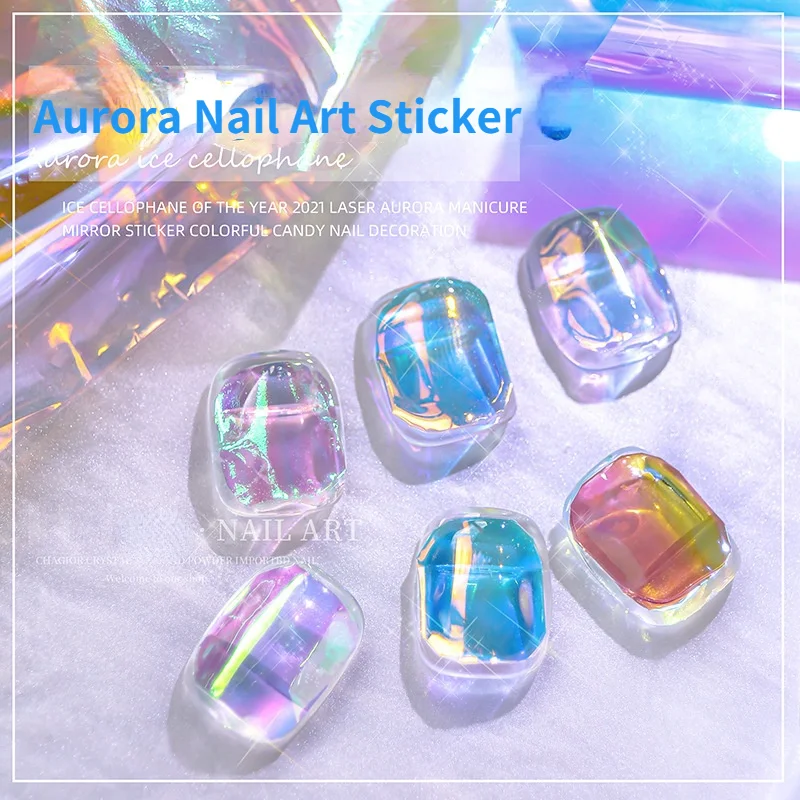 

2Bottle Aurora Nail Art Glass Foil Film DIY Cellophane Paper Ice Cube Gradient Korean Nail Trend Ice Cube Nail Art Decoration