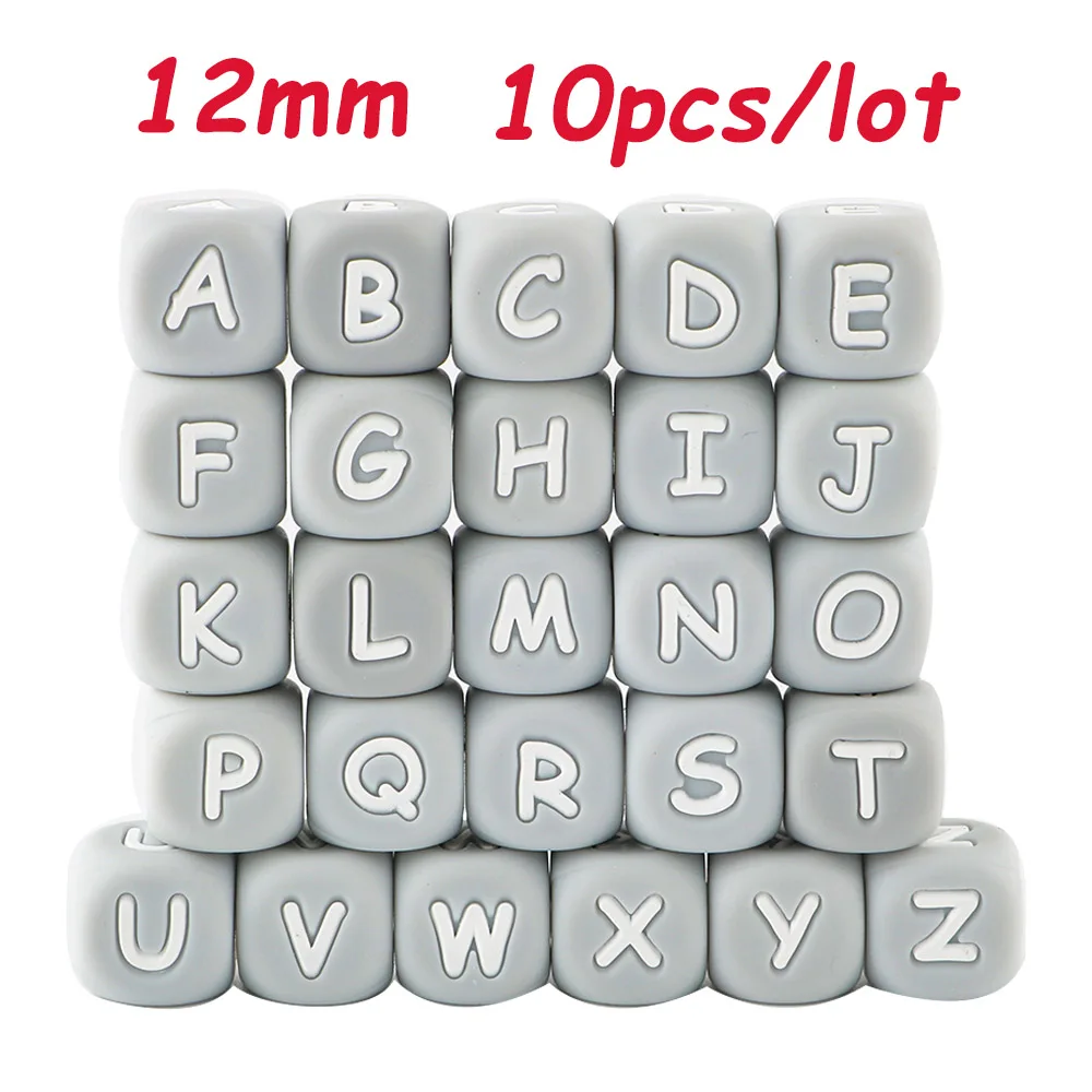 

Sunrony 10Pcs 12mm Gray English Alphabet Silicone Beads Baby Teethers DIY Pacifier Necklace Accessories Chewable Nursing Toys