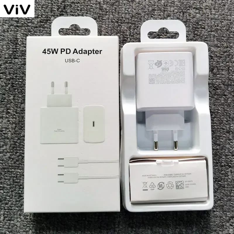 Зарядное устройство PD 45 Вт адаптер для зарядки Super Fast EU кабель типа C Galaxy S24 S23 S22 S21