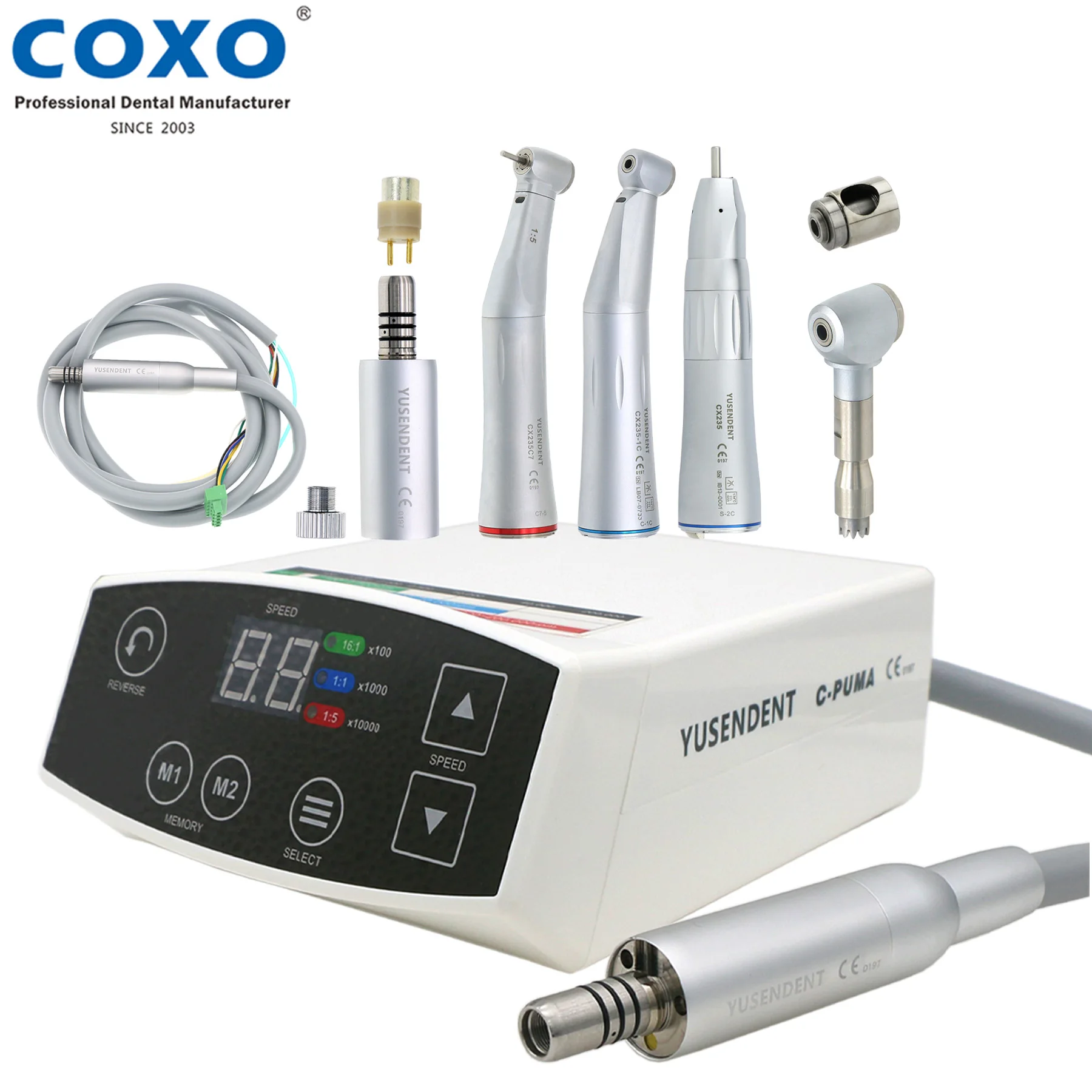 

COXO Dental LED Brushless Electric micro motor 2/4 Holes 1:5 1:1 Fiber Optic Contra Angle Handpiece