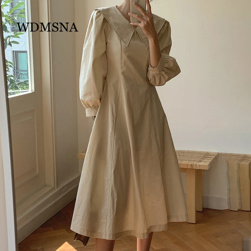 

WDMSNA темпераментное платье-рубашка с отложным воротником, женское корейское шикарное осеннее Новое плиссированное платье с тонкой талией и ...