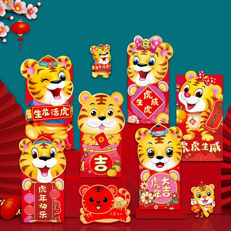 

6Pcs 2022 Year Of The Tiger Red Envelope Cartoon Dance Lion Red Envelope Hongbao HOT Gift Bags And Packaging Supplies