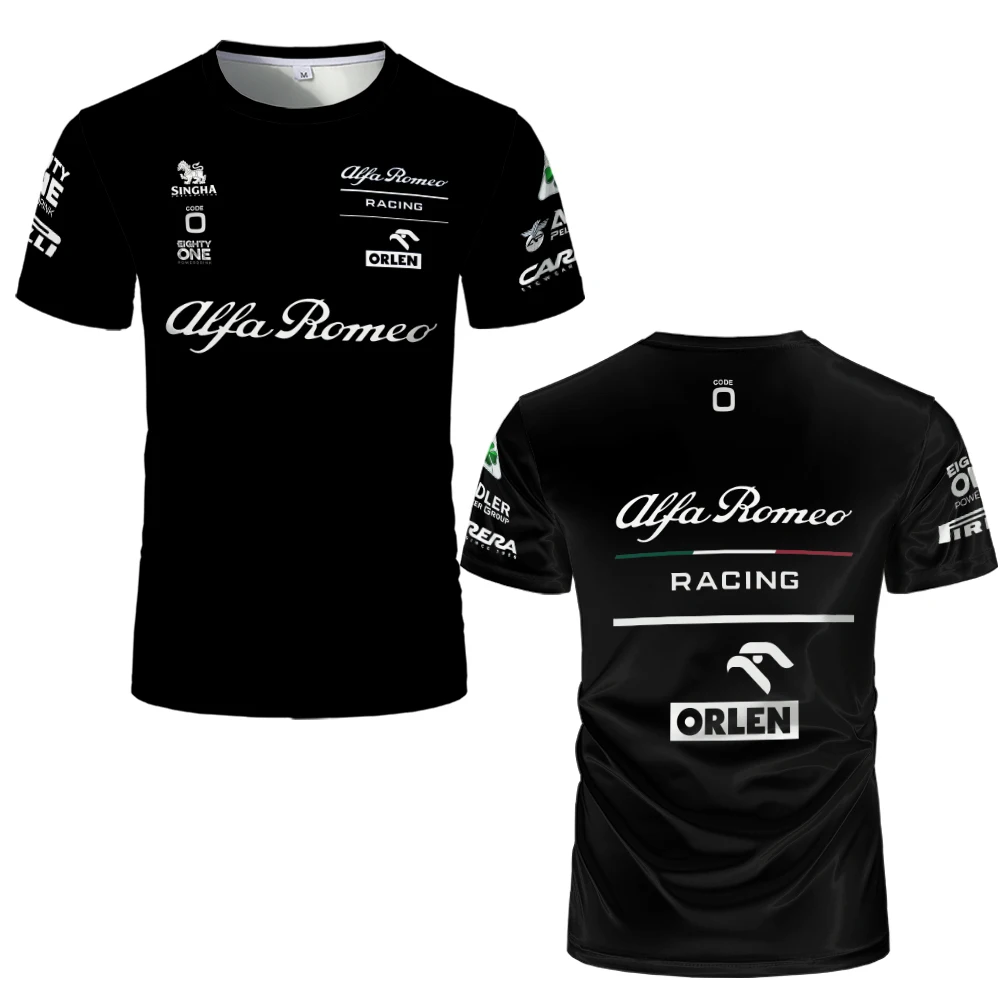 

2023Hot Selling F1 Formula 1 Alfa Romeo T-shirt New Motorsport Top Men's and Women's Leisure SportsShort SleeveChildren's100-6XL