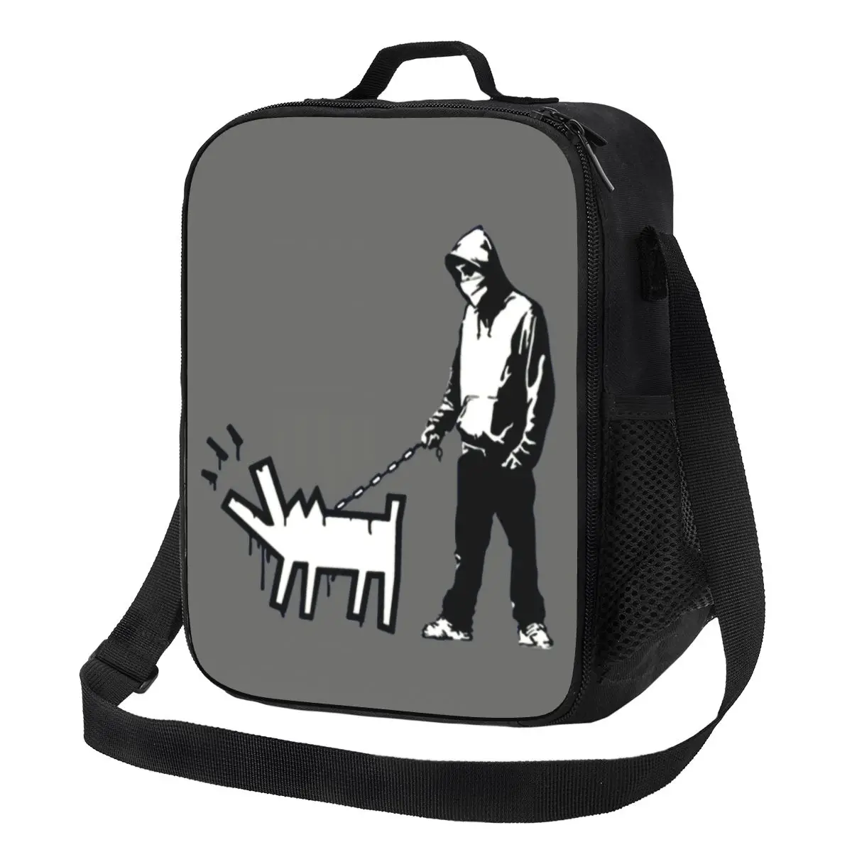 

Banksy Thug With A Barking Dog Insulated Lunch Tote Bag for Street Art Graffiti Thermal Cooler Food Bento Box Children