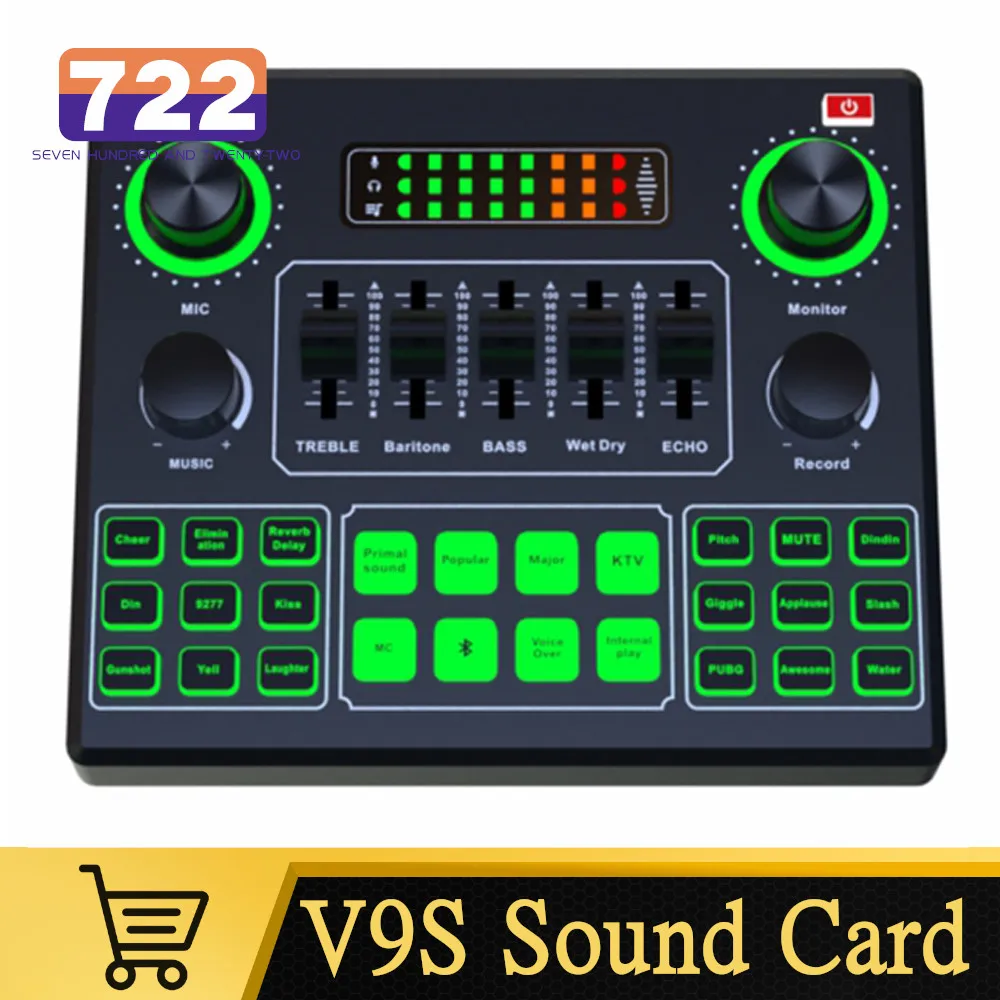 

V9SJ Plug Sound Card for Live Streaming Voice Changer Sound Card with Multiple Sound Effects, Audio Mixer for Recording Karaoke