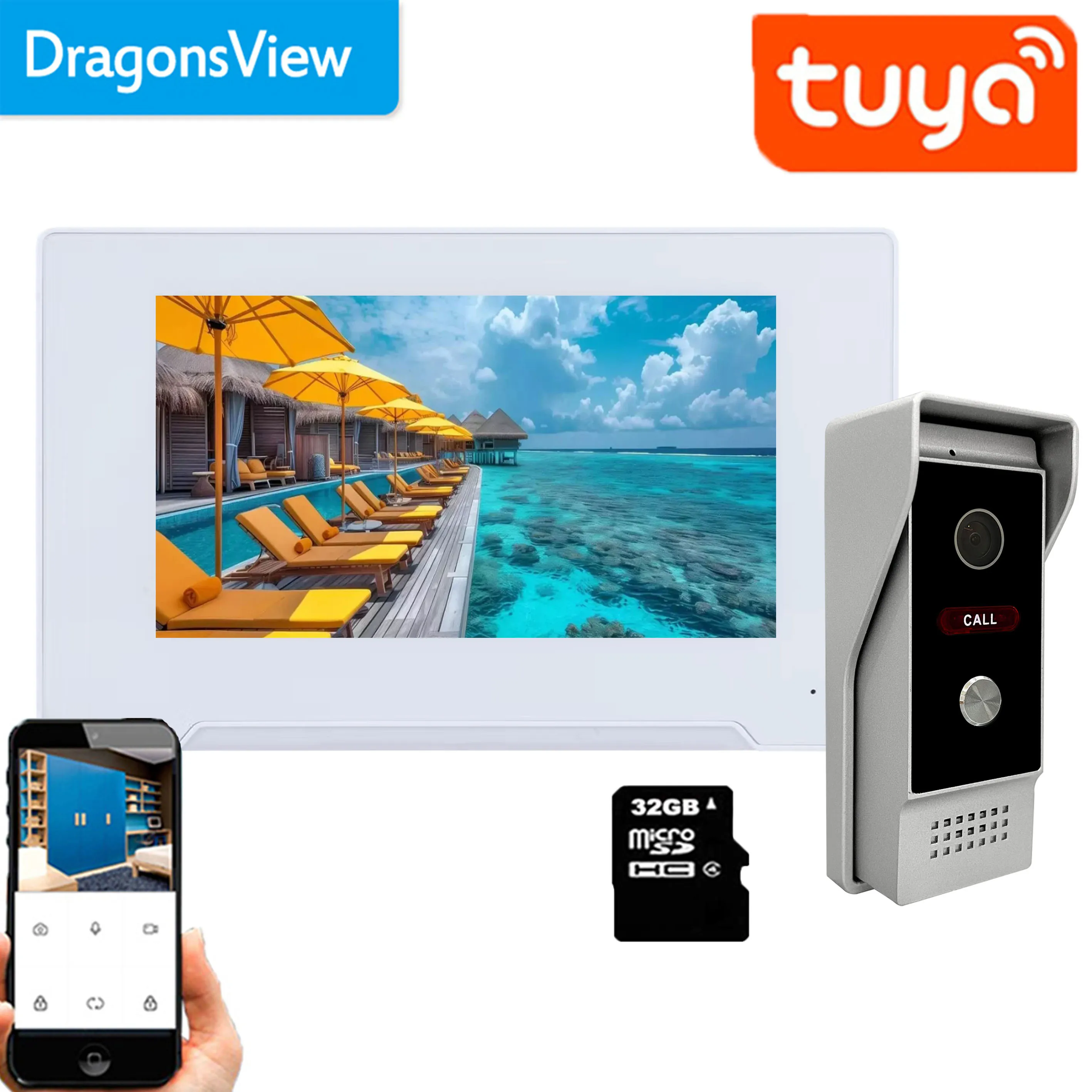 Dragonsview 7-дюймовый домашний видеодомофон Wi-Fi Беспроводной 1080p Дверной звонок с