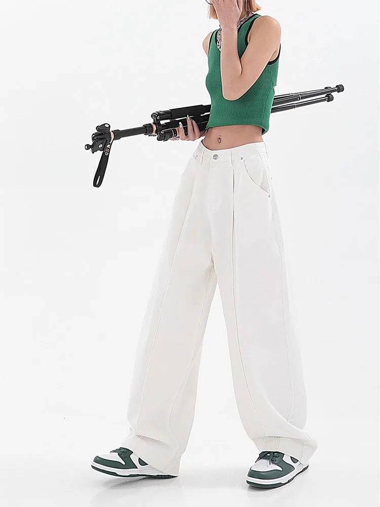 

Модные свободные джинсы для женщин, эластичные Широкие штаны с высокой талией, женские брюки, повседневные удобные джинсовые брюки для мам, белые джинсовые брюки 2022