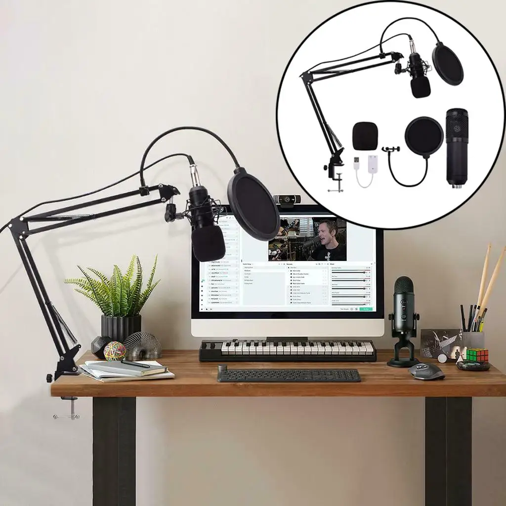 

USB Microphone Kit Professional Podcast Condenser Mikrofon With Two Mic Holders for YouTube Gaming