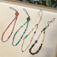 2022 multicolor striped soft ceramic anti lost mobile phone chain love letter acrylic mobile phone lanyard hanging cord gift