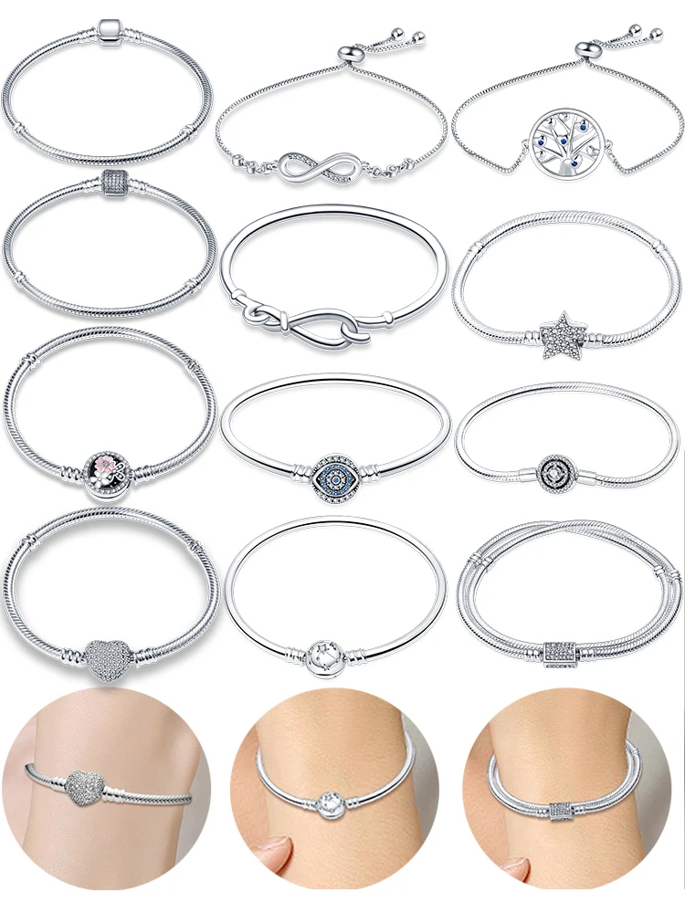 Hot Sale 100% Sterling Silver Bracelet Fit Original Design Beads Charms DIY Jewelry Making Dazzling CZ Chain Bracelet For Women