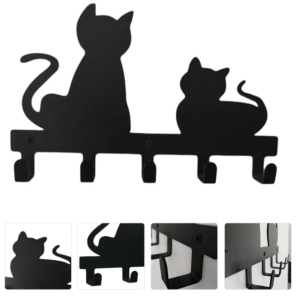 

Hooks Wall Hook Coat Hanging Rack Clothes Towel Key Hanger Entryway Black Iron Cat Bathroom Mounted Mount Shelf Organizer