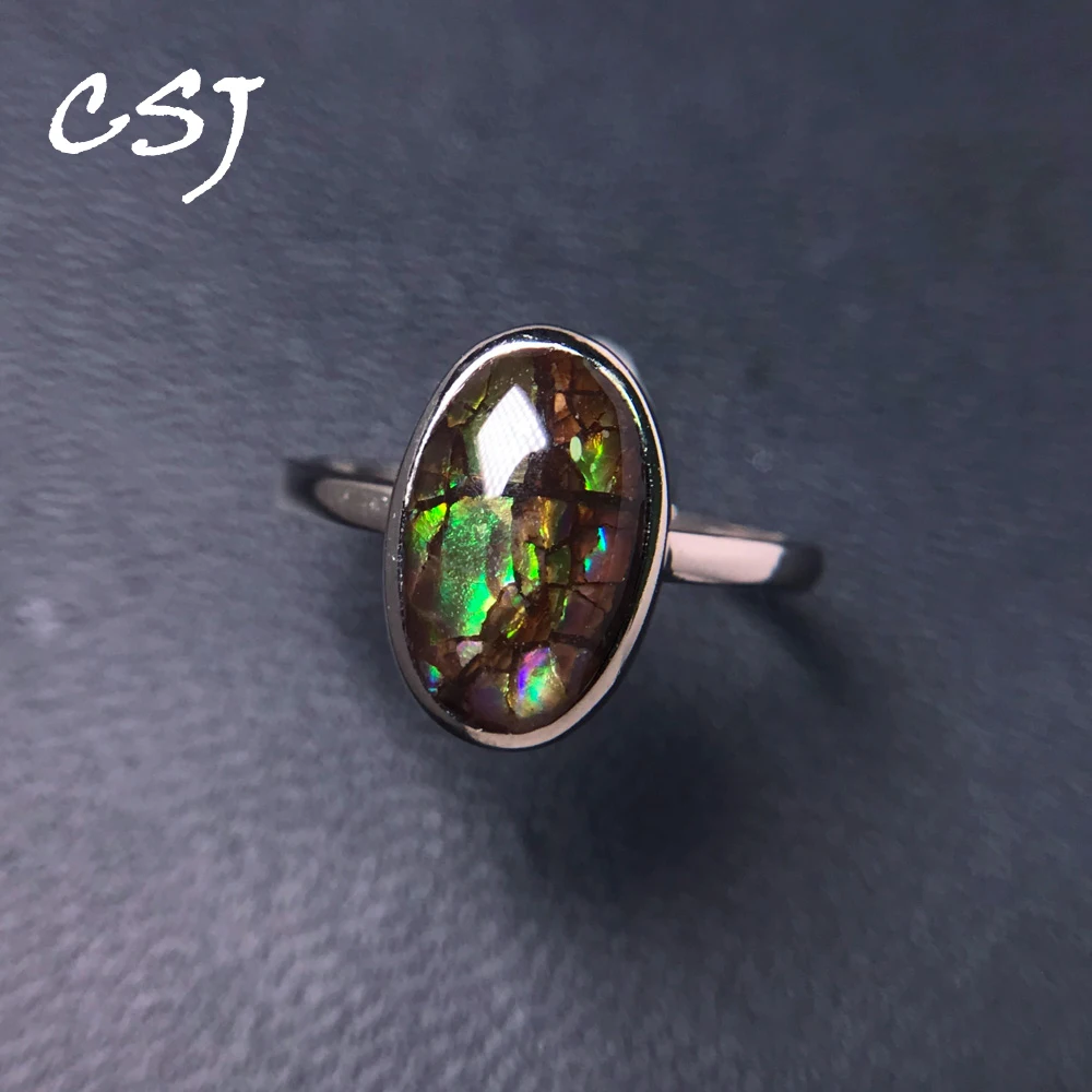 

CSJ Genuine Natural Ammonite Adjustable Rings 925 Sterling Silver Ammonite Fine Jewelry for WomanParty Birthday Gift