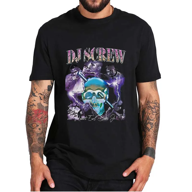 

DJ Screw Men's Streetwear T-Shirt Vintage Hip Hop Legend Essential Casual Tee Tops 100% Cotton For Rapper DJ Music Lovers