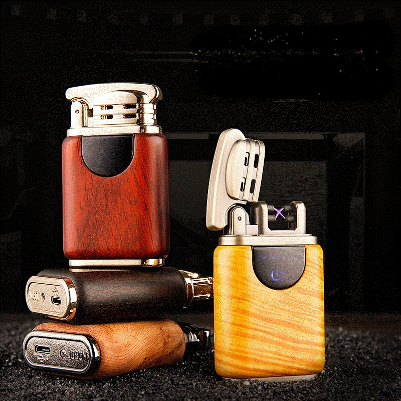 

Chief Gear Linkage Sandalwood Ebony Double Arc Lighter Windproof Creative Father's Day Gift for Smoking Accesorios Para Cigarro