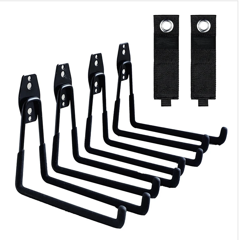 

4 Pcs Wall-Mounted Storage Hooks Garage Hooks With 2 Extension Cord Bracket Storage Racks For Bicycles