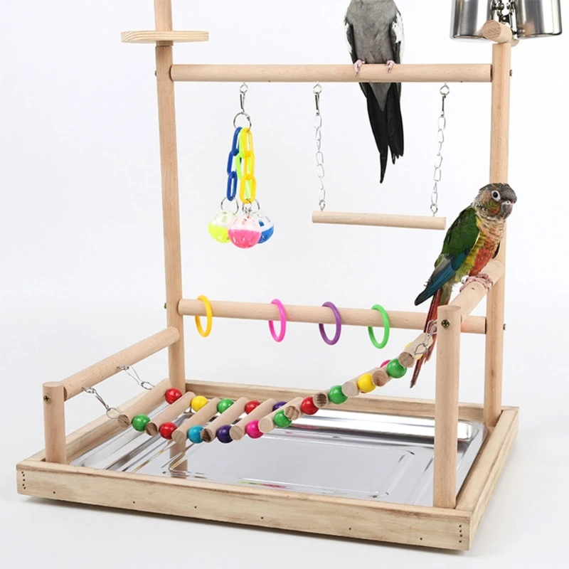 

Bird Perch Stand Parrots Playstand Toy with Ladder Chew Toy and Feeding Cups