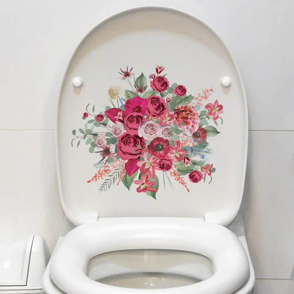 

Removable Toilet Sticker Vibrant Flower Pattern Toilet Sticker Strong Adhesive Removable Wall Decal for Home Bathroom Décor