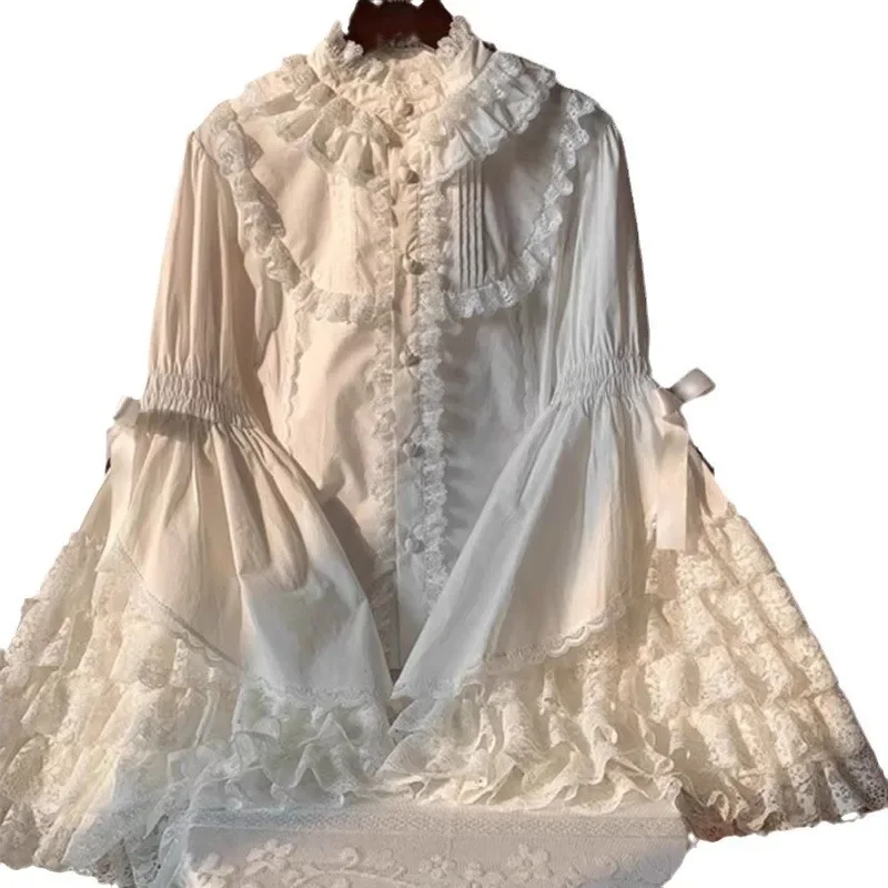 Женская винтажная рубашка с кружевным рукавом и расклешенным