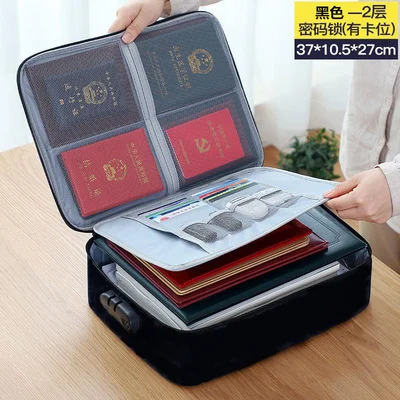 

Large Capacity 3-Layer Storage Bag Organizer with Lock Document Tickets Certificate File Travel Passport Briefcase