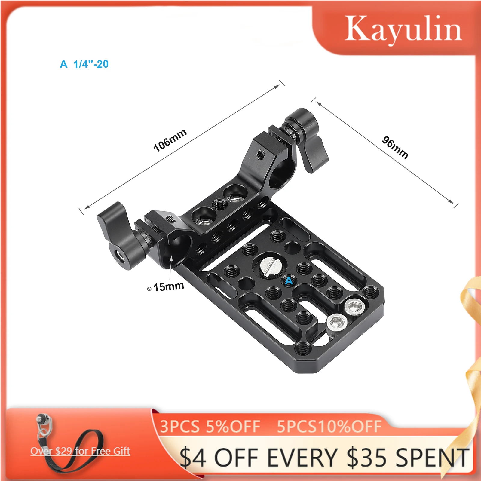 

Kayulin Universal Camera Baseplate Integrated With 15mm Dual Rod Clamp For Shoulder Support Rig Tripod or Cage