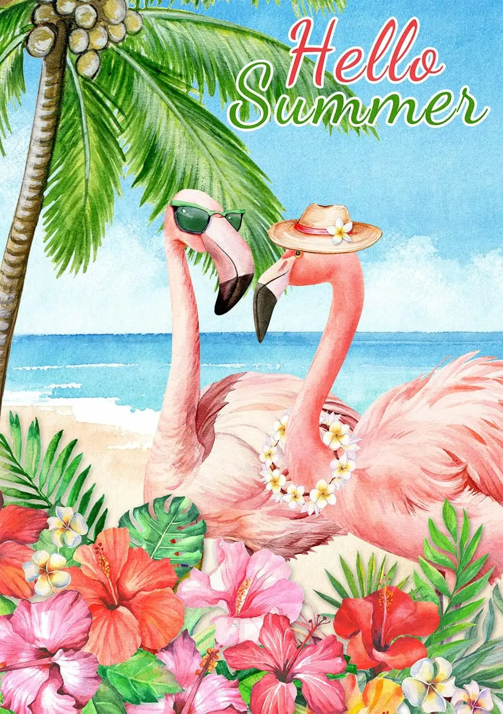 Texupday Hello Summer Тропический Фламинго Цветочное Украшение Приморский Садовый Флаг