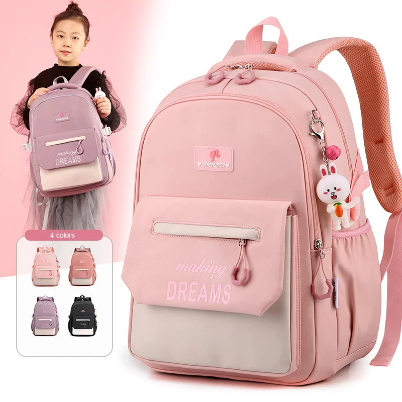 Mochila de escuela primaria para niñas, bolsa de libros rosa para niños...