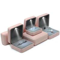 pu leather led lighted wedding ring pendant earring case luxury jewellery display packaging boxes with high quality