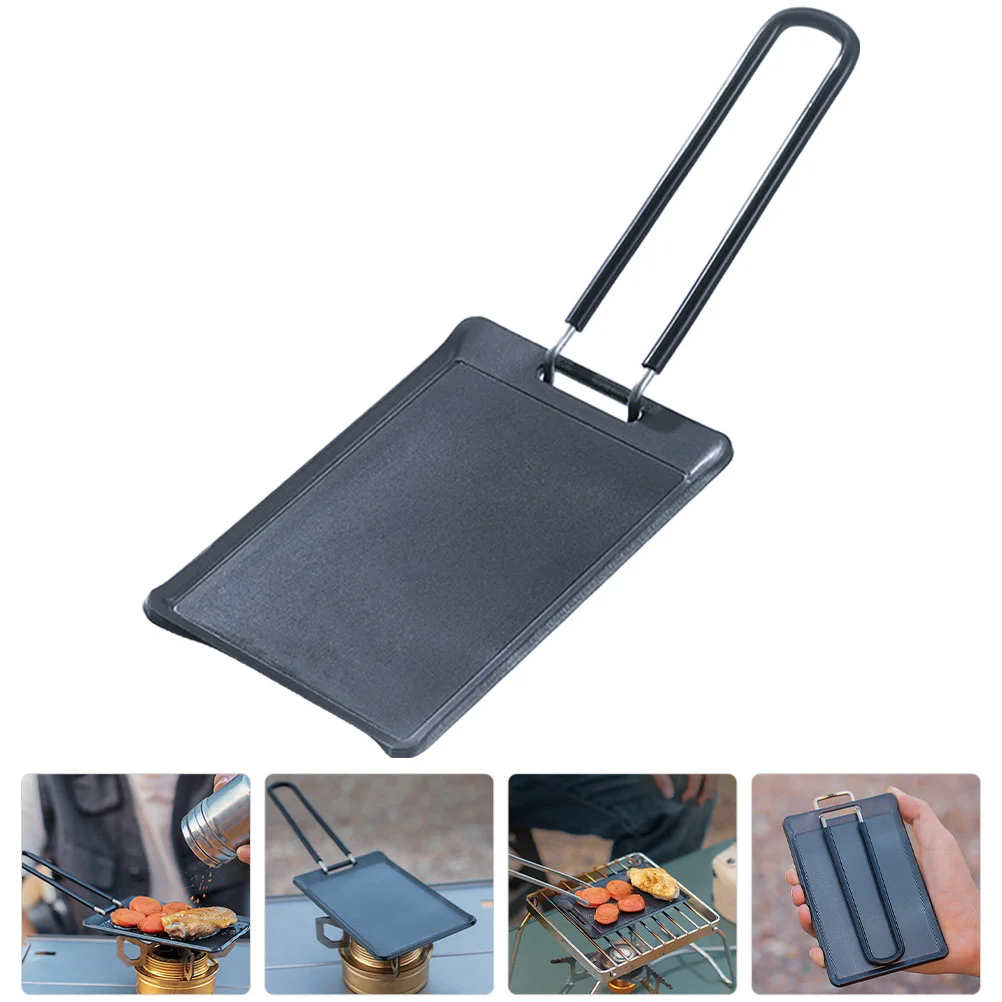 

With Handle Outdoor High-grade Sturdy Camping Nonstick Barbecue Pan Non-stick Grill Pan Double-layer Pan