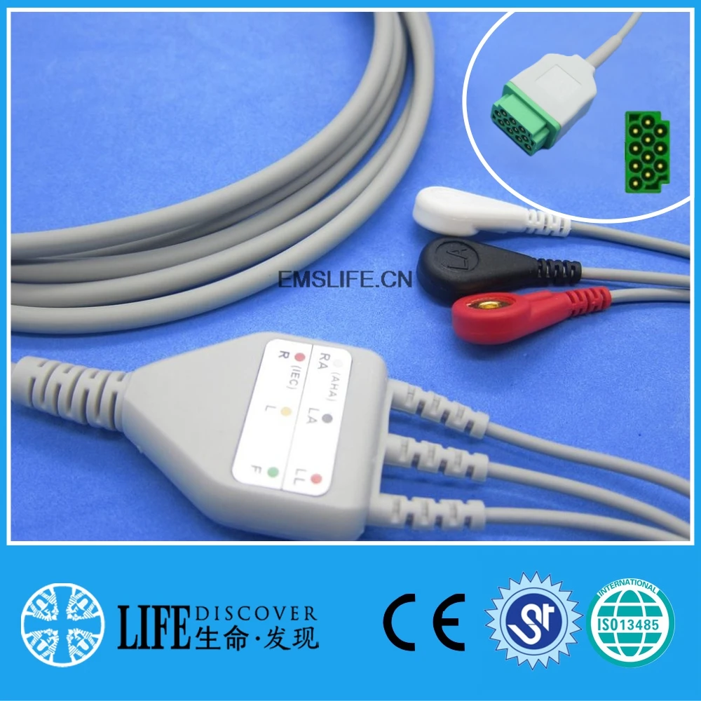 Цельный кабель ЭКГ с 5 защелкивающимися свинцовыми проводами для GE dash pro монитора