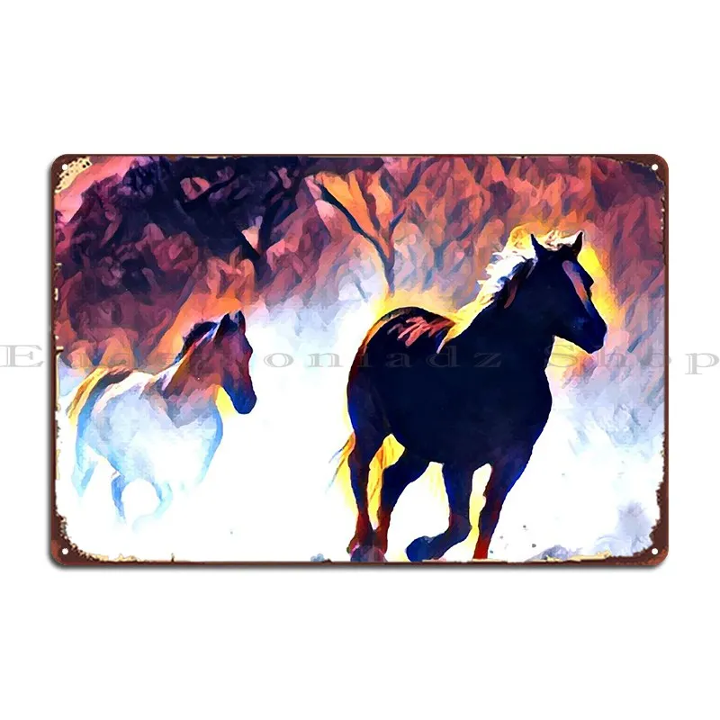 

Horses In The Mist Metal Plaque Bar Wall Home Customize Plaques Tin Sign Poster
