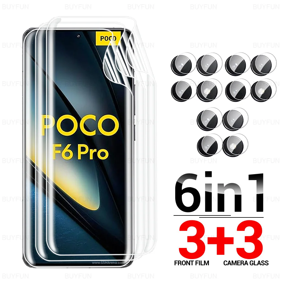 Изогнутая мягкая Гидрогелевая пленка 6 в 1 для Xiaomi Poco F6 Pro 5G защитная экрана Pocco Poxo