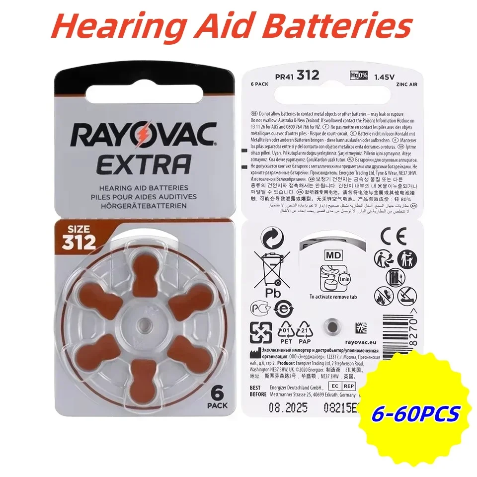 Аккумуляторы для слуховых аппаратов A312 312A 312 P312 PR41 6-60 шт