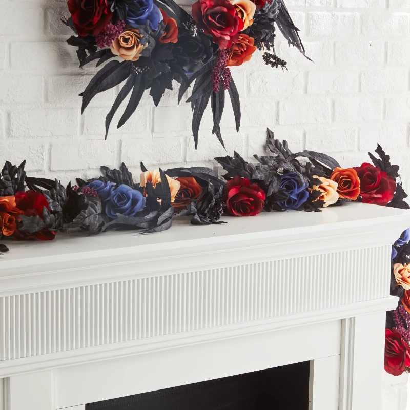 

to Celebrate Halloween Spooky Roses and Harvest Leaves Garland, 9 Feet, Rose