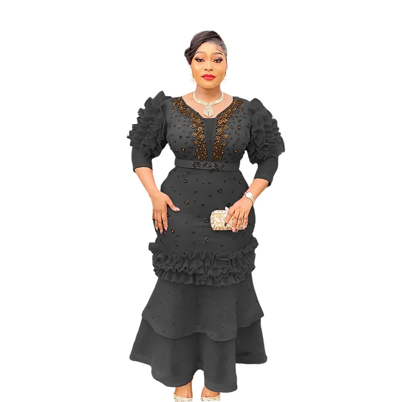 Винтажное вечернее платье Bazin в африканском стиле с высокой талией однотонное