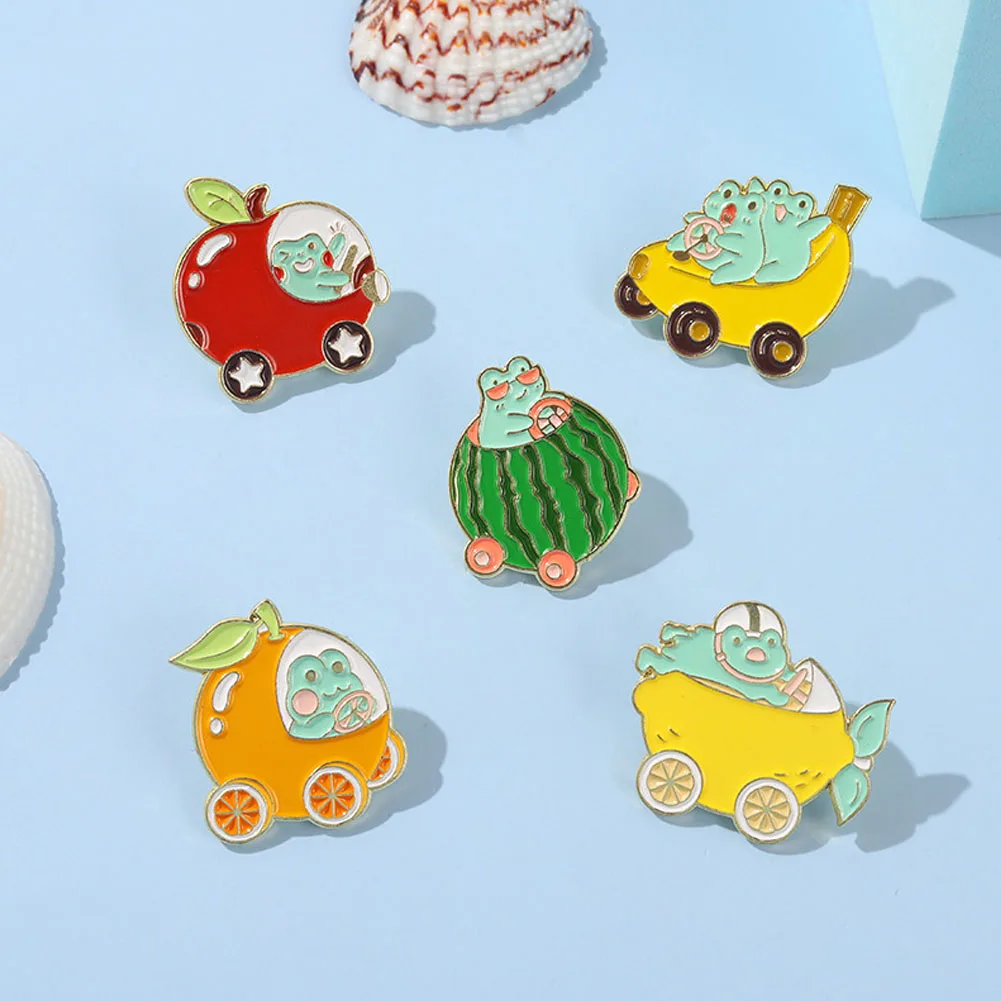 

Frog Fruit Cars Enamel Pin Lemon Watermelon Banana Apple Orange Brooches Lapel Pin Badge Jewelry Gift Freinds Accessories
