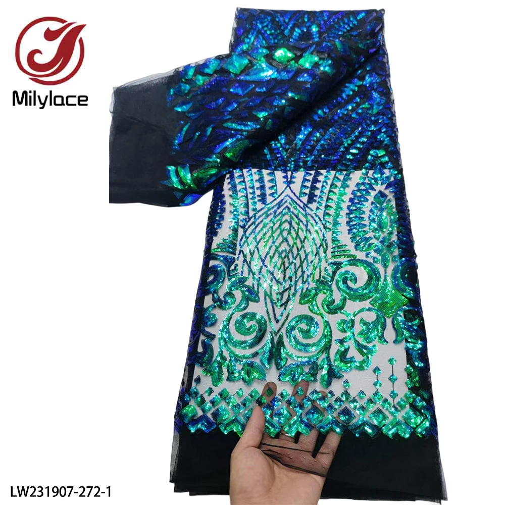 

Fashion Sequins Lace Fabric High Quality Lace Embroidery French Mesh Nigerian Lace Fabrics for Wedding Dress LW231907-272