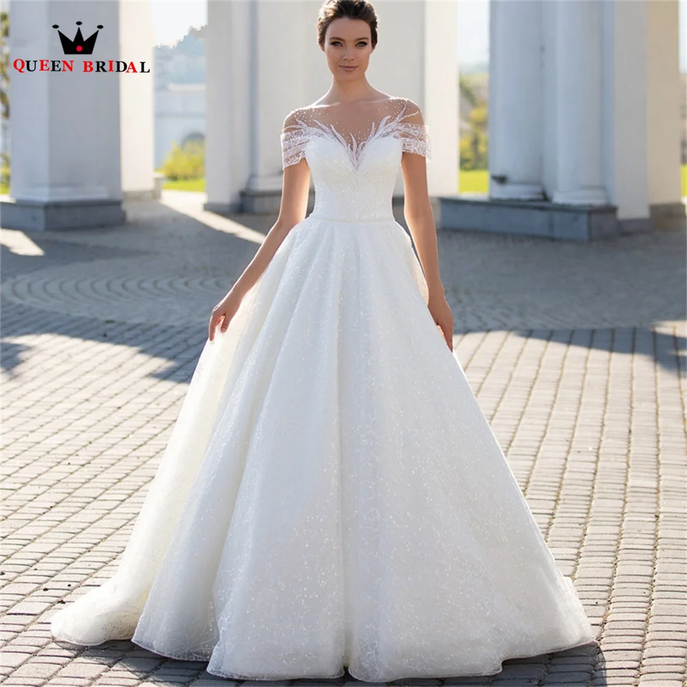 

Short Sleeve Romantic Wedding Dress Sequin Tulle Lace Appliques Beading robe de mariée vestido de novia 2023 new elegante DS120M