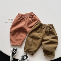 2022 autumn winter new boy baby thick wide leg carrot pants girl cotton retro loose trousers children casual pocket pants outfit